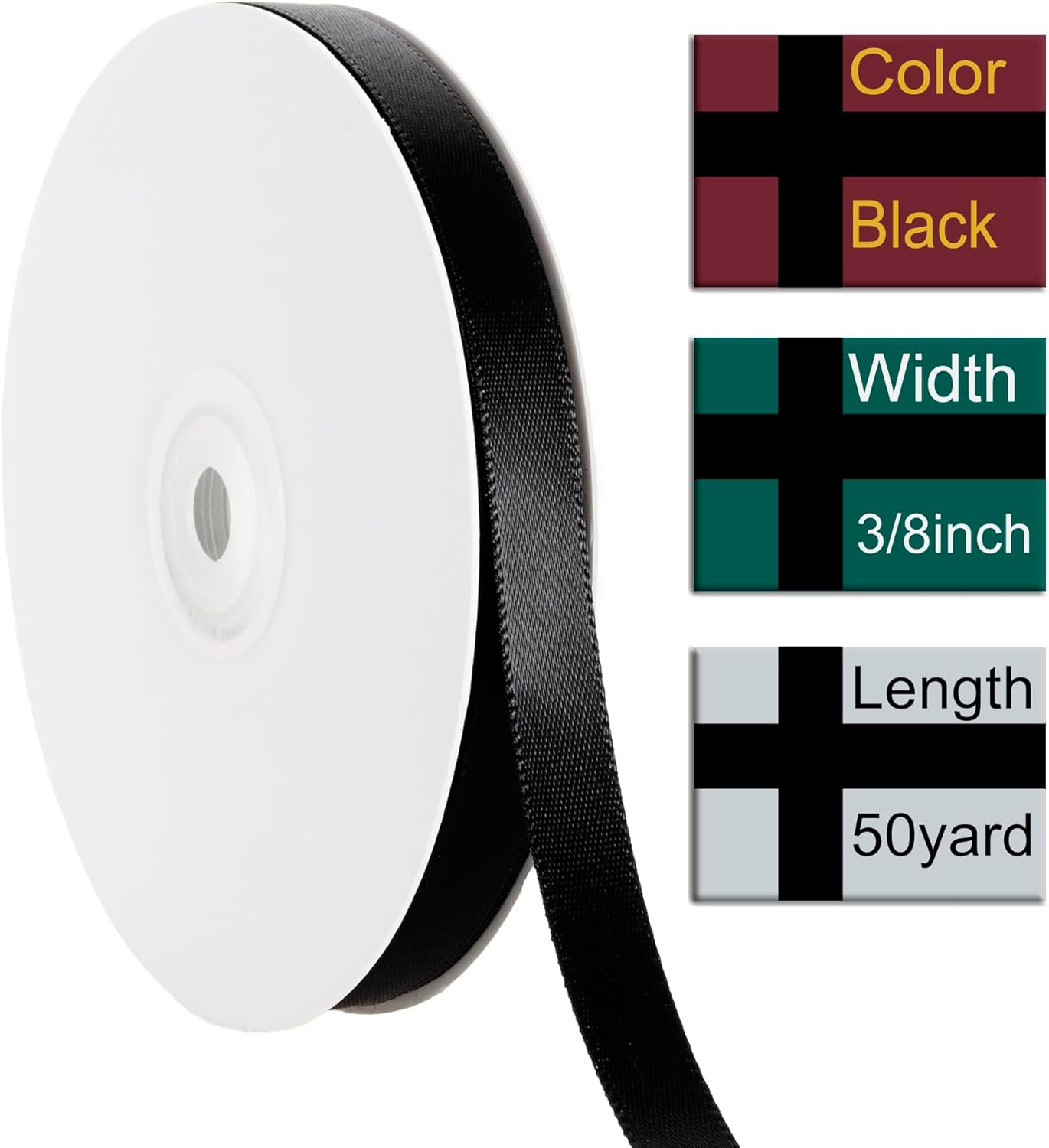 3/8 Inch Black Ribbon, 50 Yards Craft Polyester Satin Ribbon Perfect for Gift Wrapping, Handmade Roses, Wedding Party Decorations and DIY Crafts