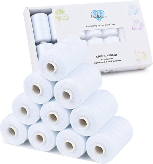 Simthread All Purpose Sewing Thread, 10 Spool White Series 1000 Yards Each Bobbin Polyester Thread for Sewing, Handy Polyester Sewing Threads for Sewing Machine - (White Series)