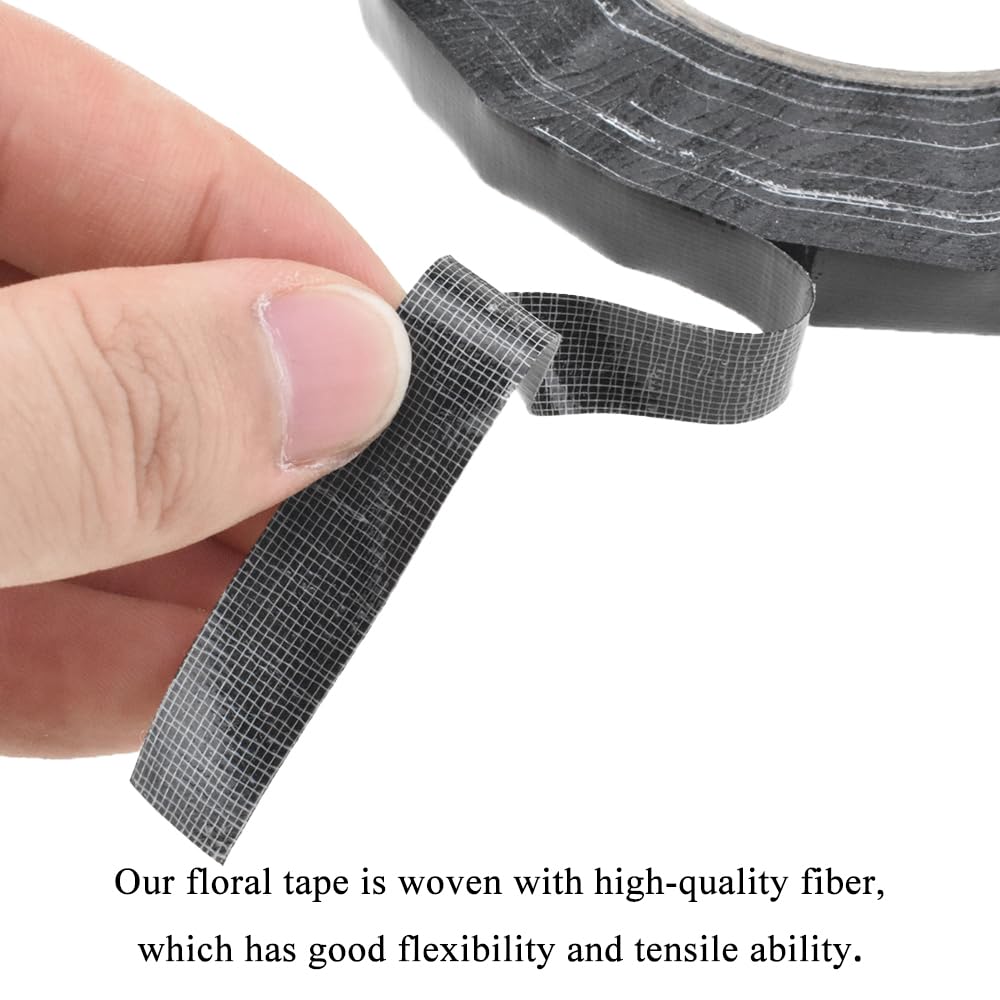 HAHIYO Black 0.5Inch Wide Floral Tape Waterproof Florist Tape Flower Wrap Adhesive Waterproof Decorative Tape for Bouquet Stem Wrapping Flower Arranging and Floral Craft, 2Rolls 200Feet/66Yard Total
