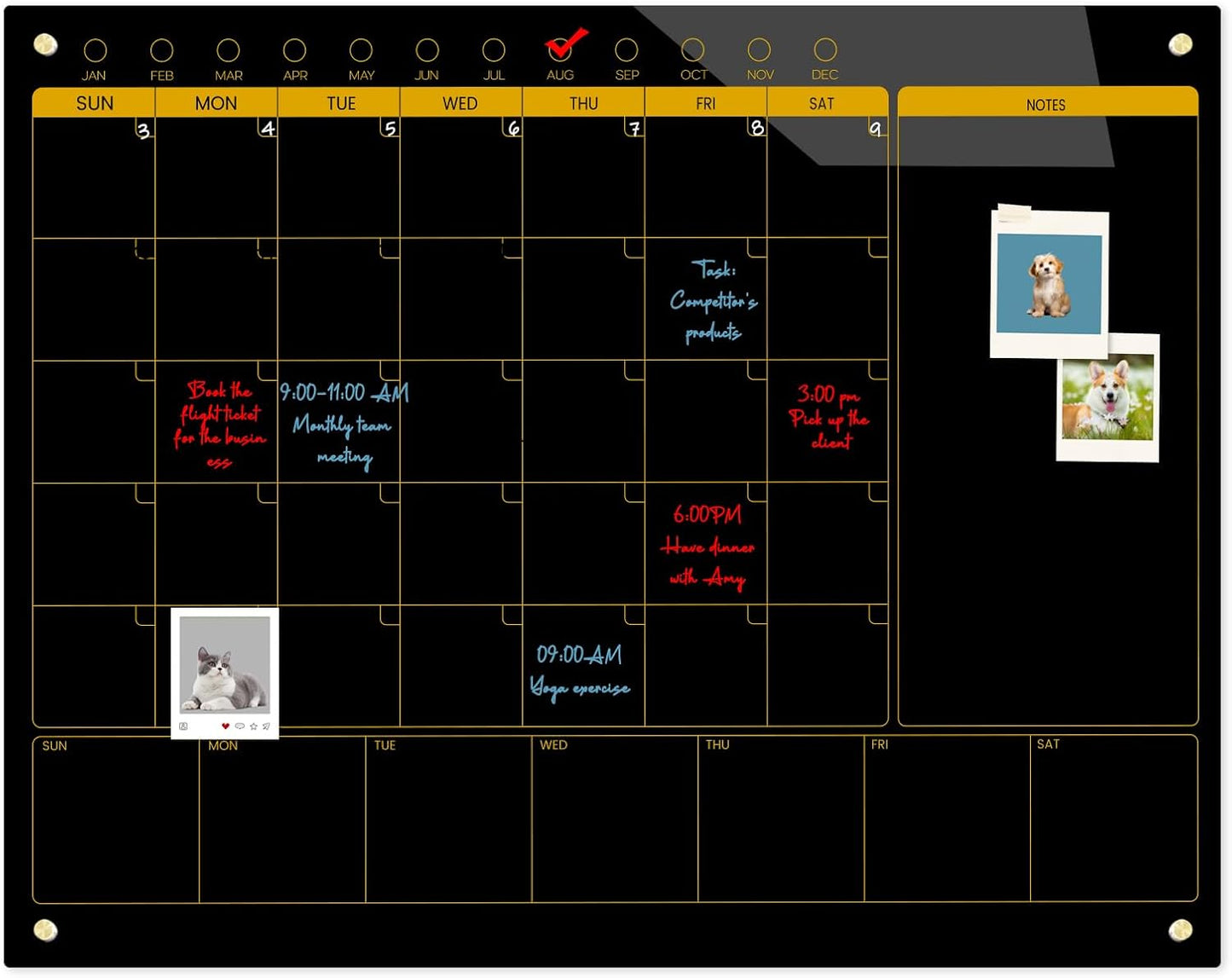 Magnetic Glass Blackboard Calendar 48"x36" Monthly Glass Dry Erase Board for Wall Planner GlassBlack Board Calender Wall Mounted for Office School Home(Black)