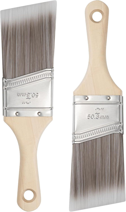 Paint Brushes, 2 Inch, 2 Pack, Angled Brushes with Short Handle, Shortcut Paintbrush for Paints and Stains, Small Paint Brushes for Walls, Furniture, Cabinets and Home Improvement