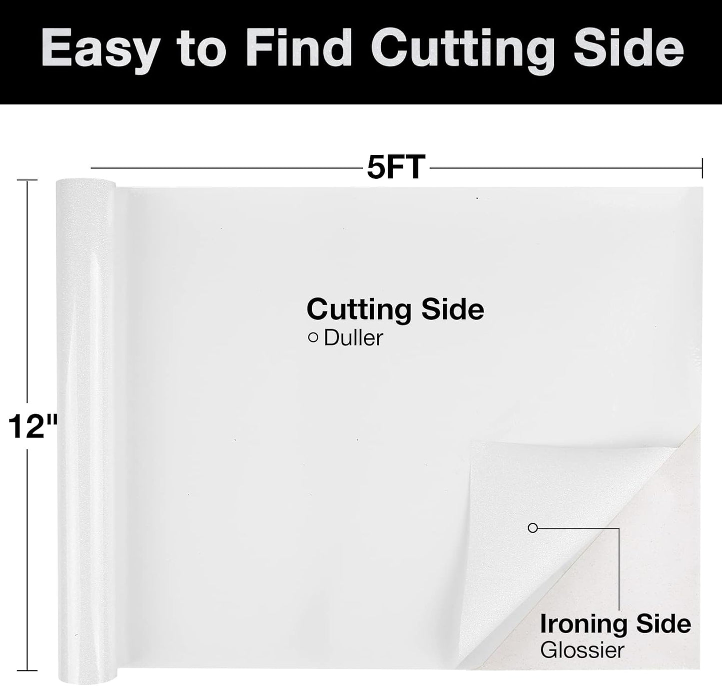 TORC White Glitter HTV Heat Transfer Vinyl Roll 12 inch x 5 ft Iron on Vinyl for T Shirts Crafts