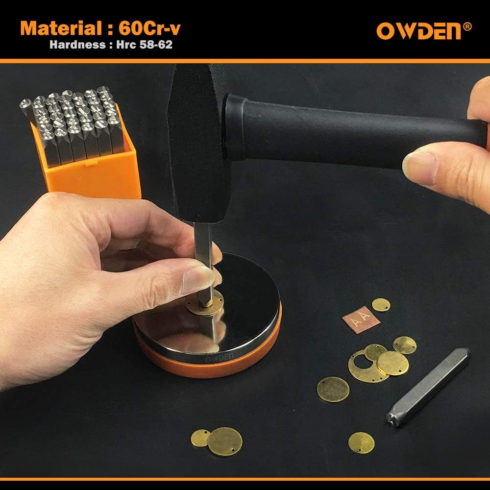 OWDEN Professional 36Pcs. Steel Metal Stamp Set,(1/4”) 6mm,Steel Number and Letter Punch Set,Alloy Steel Made HRC 58-62 for Jewelry Craft Stamping.