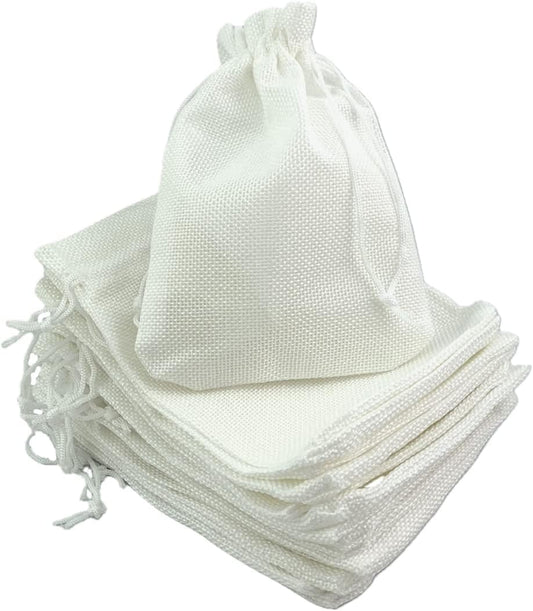 Palmhomee Pack of 25 Burlap Gift Bags with Drawstring Linen Jewelry Pouches Wedding Hessian Jute Bags for Birthday and Treat Pouches Party Wedding Favors Gift (6x8 Inch, White)