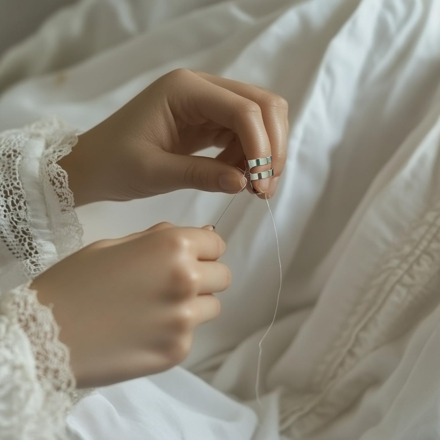 FR 4 Pack (2 Sizes, S/M) Thimble Finger Protector, Adjustable Metal Shield for Pins and Needles, Sewing Quilting Craft Accessories, DIY Tools, Needlework Silver