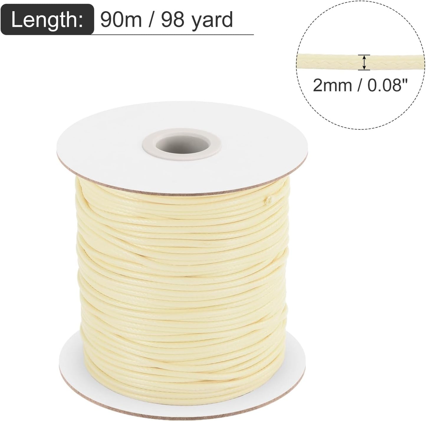 MECCANIXITY Waxed Polyester Cord 2mm 98 Yard Beige for Bracelet Making, Jewelry, DIY Crafts