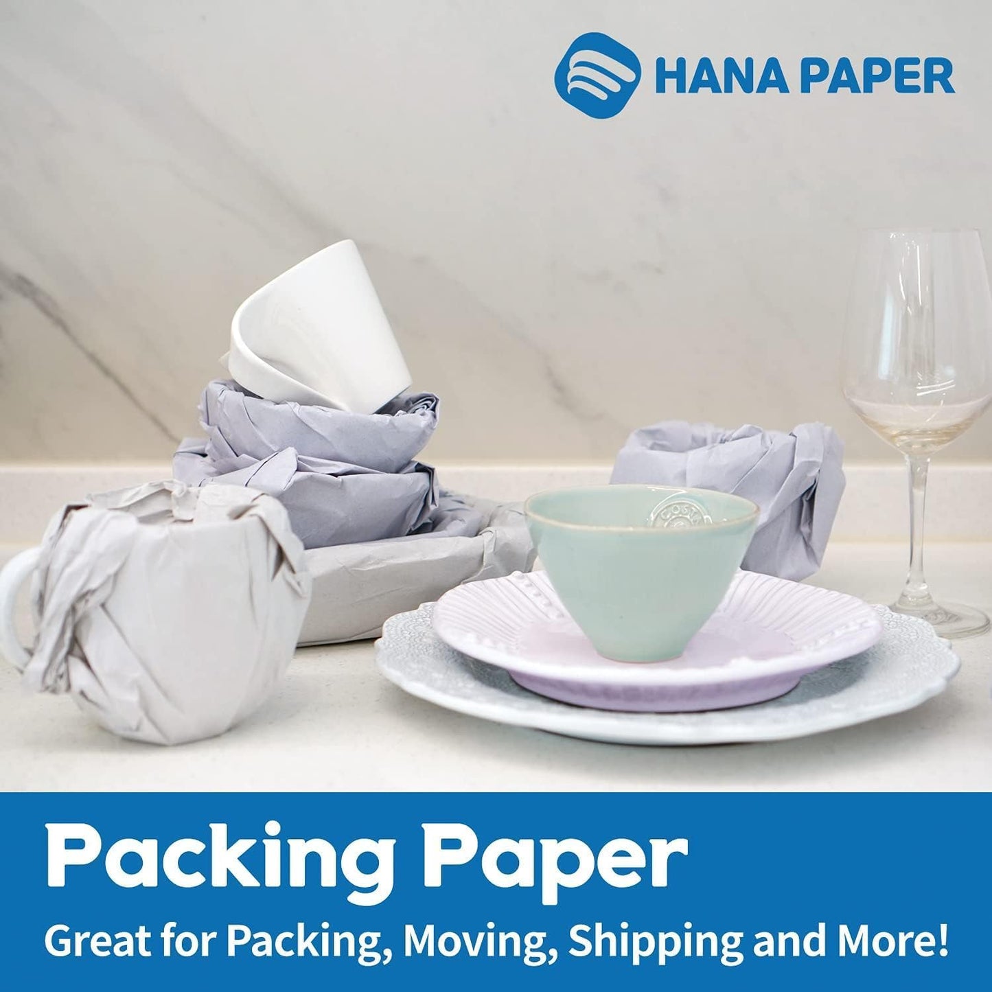 HANA PAPER 30.5" x 17" Large Size (150 sheets, 5.5lb) Packing Paper Sheets for Moving, A grade of Newsprint paper for wrapping, storage, shipping. Box packaged. Ideal for wrap dish, glassware.