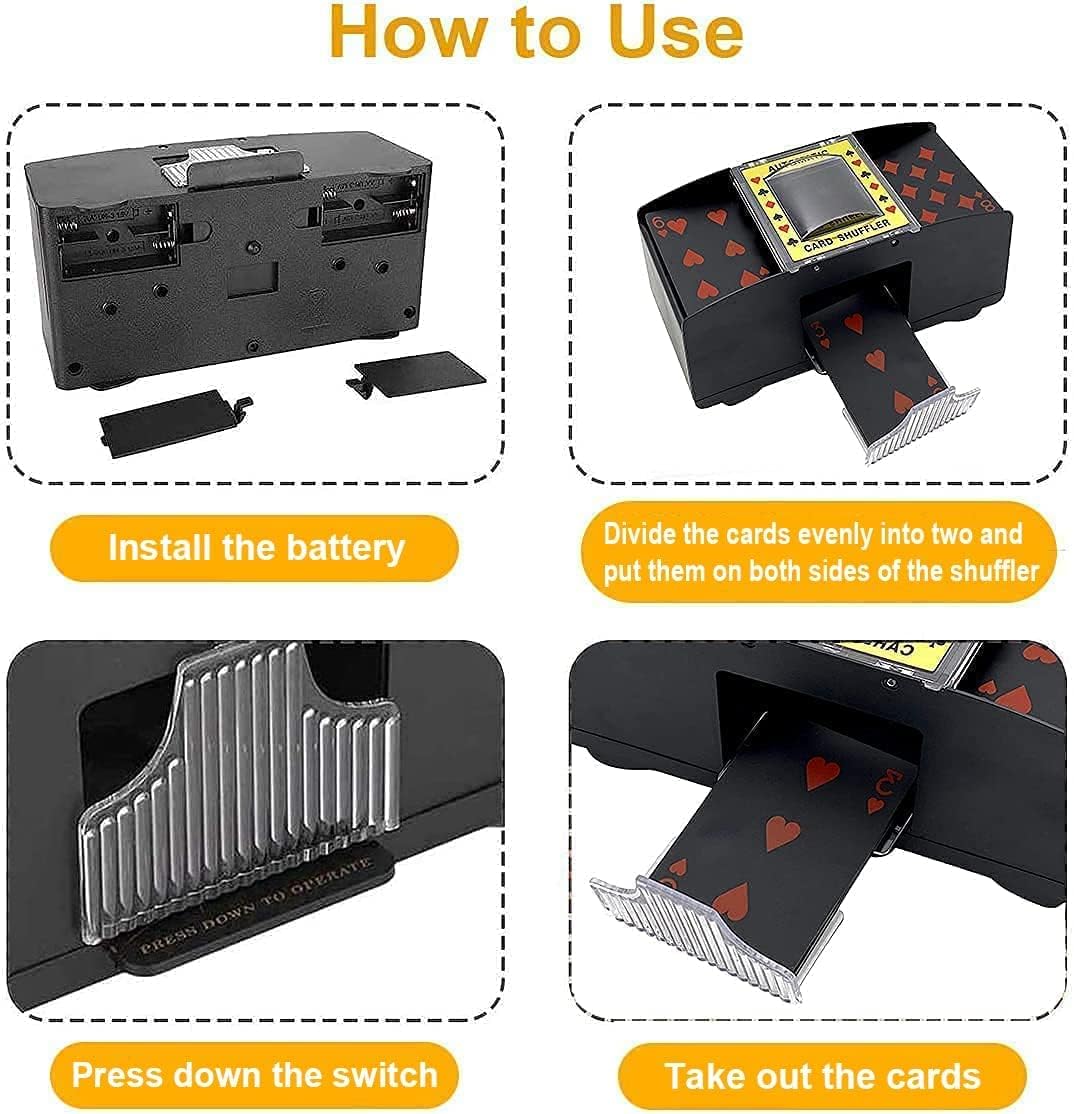 Nileole 2 Decks Automatic Card Shuffler, Battery-Powered Shuffler for UNO, Phase10, Texas Hold'em, Poker, Home Card Games, Blackjack, Party Club