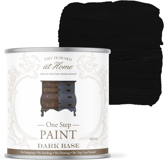 AMY HOWARD AT HOME Chalk-Based One Step Paint for Furniture, Cabinetry, Decor, Finish, and More | No Stripping, Sanding, or Priming | Dark Base | 32 Ounce | Black