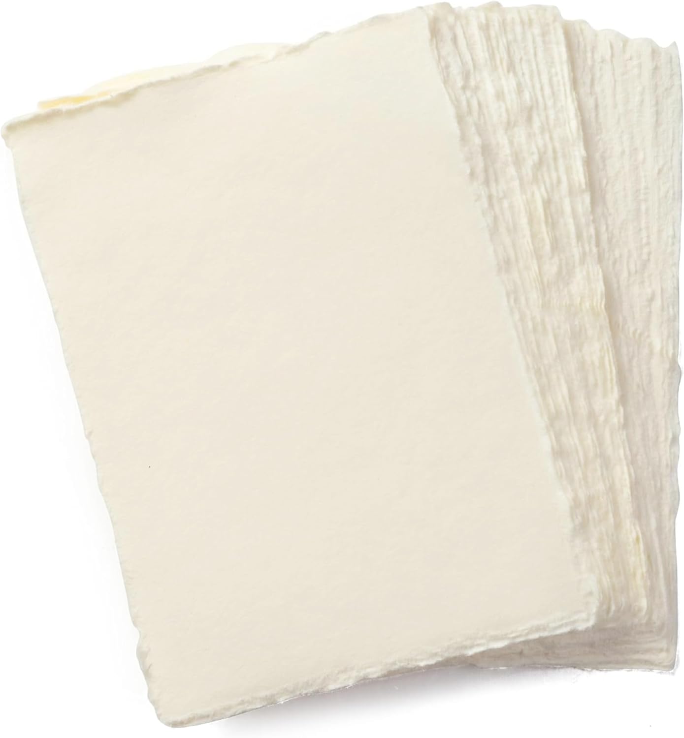 Wanderings Handmade A4 Cream Mixed Media Paper with Deckle Edge - 8.25x11.7-150 GSM - 50 Sheets Colored Cold Press Textured Paper Made with Recycled Cotton for Invitations Crafts Writers Watercolor