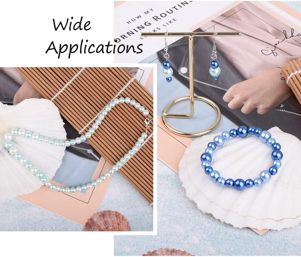 1840Pcs 4/6/8mm Glass Pearl Beads Multi Colors Round Spacer Pearlized Beads for DIY Craft Jewelry Making, Mixed Blue & White