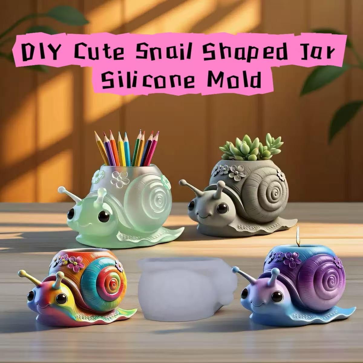 Animal Resin Molds Silicone 3D Cute Snail Epoxy Resin Plaster Candle Holder Wax Molds for Candle Making, Art Crafts DIY Unique Display Home Decor