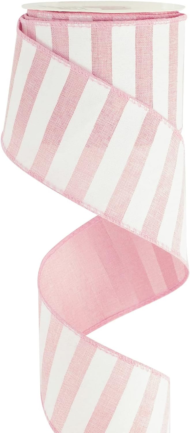 MEEDEE Pink Striped Burlap Ribbon - 2.5 Inch Wired Ribbon for Baby Girl Wreaths & Cakes, 10 Yards