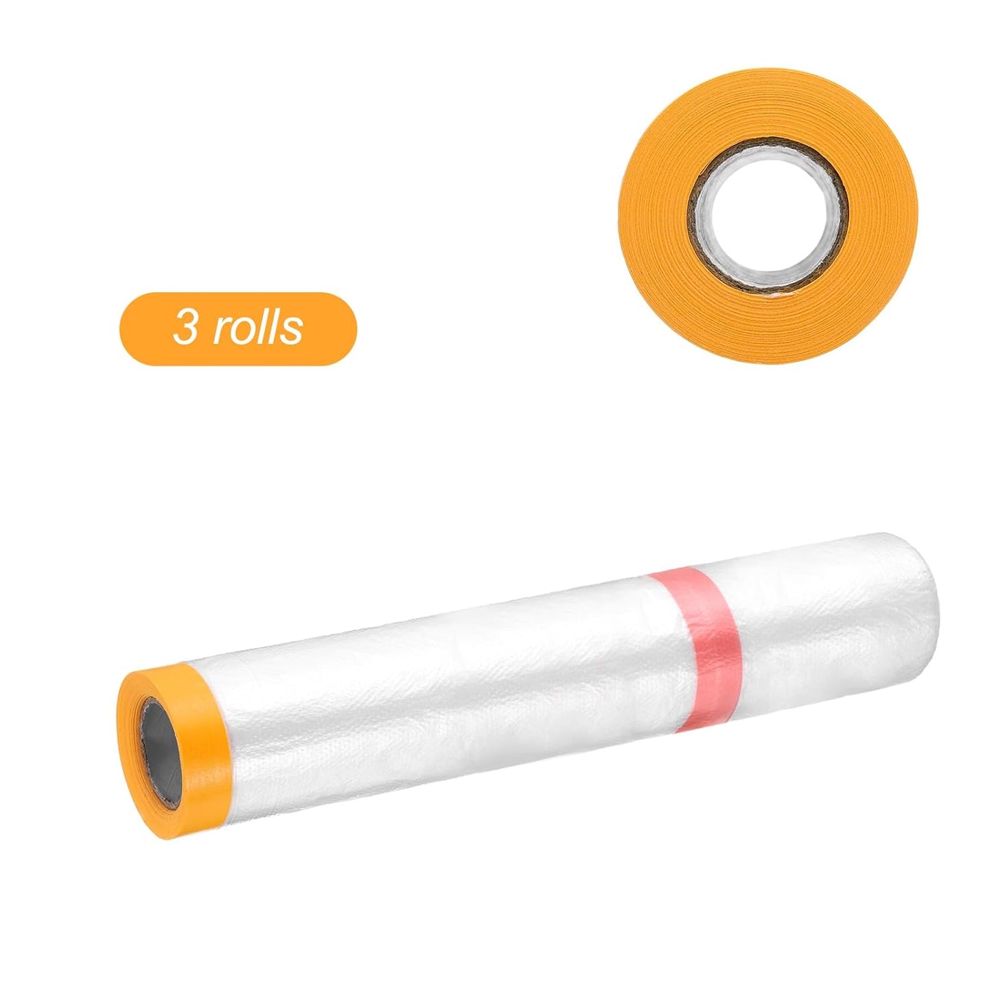 HARFINGTON 3 Rolls Pre-Taped Masking Film 157.5" x32.8ft Double Adhesive Tape and Drape Painters Plastic Drop Cloth Film with Tape Plastic Sheeting for Automotive Painting Covering
