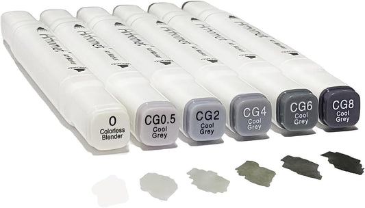 6pcs Grey Gray Alcohol Markers Set for Building Interior Design, Dual Tips Art Markers Drawing Sketched Double Tipped for Adults Kids (Cool Grey)