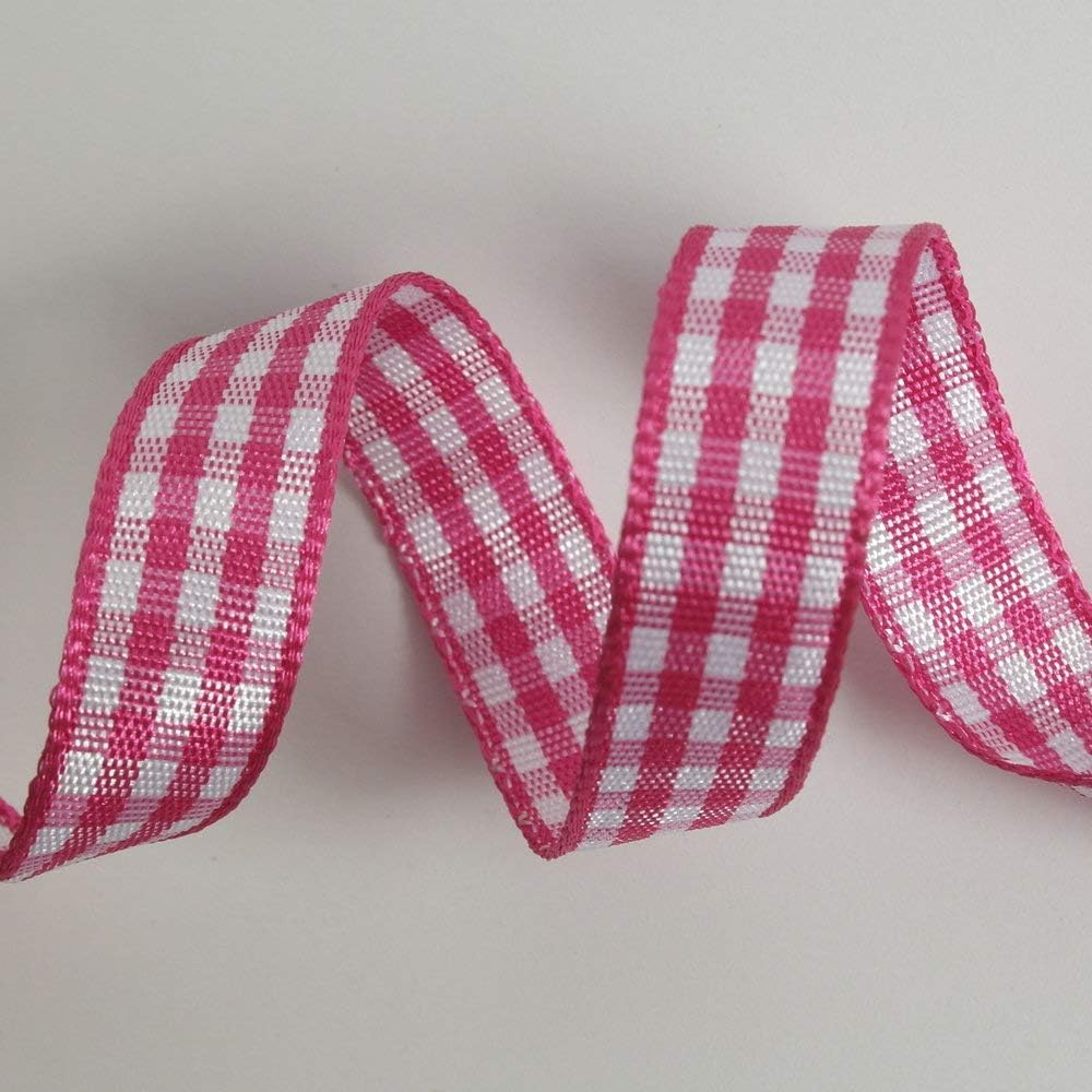 Pink and White Gingham Ribbon Hot Pink Gingham Ribbon 25 Yards Each Roll 100% Polyester (3/8", Hot.Pink)