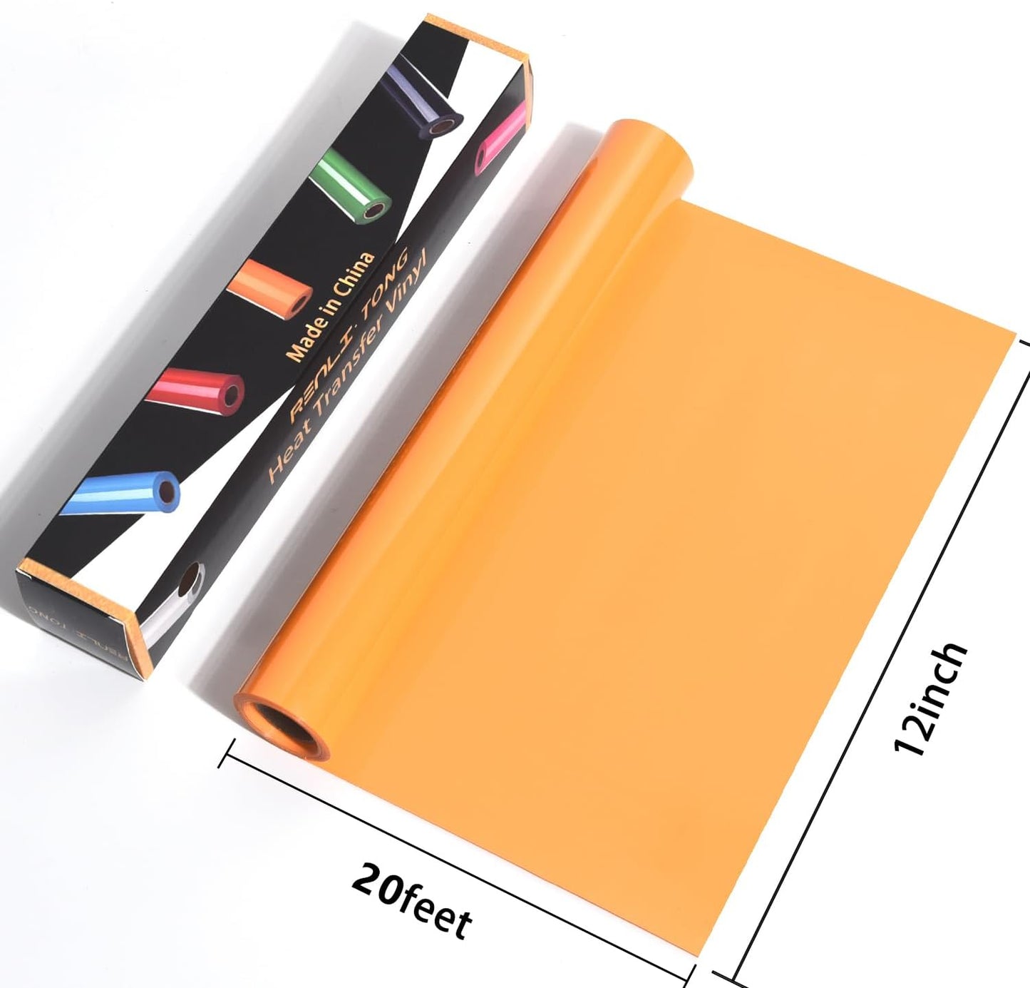 RENLITONG Yellow Orange Iron on Vinyl 12Inch by 20ft Roll HTV Heat Transfer Vinyl for T-Shirt HTV Rolls for All Cutter Machine - Easy to Cut & Weed for Heat Transfer Design