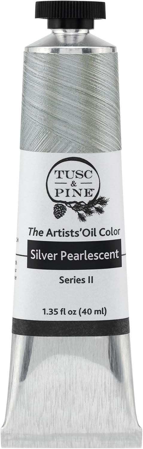 Tusc & Pine Artist Oil Paint - Silver Pearlescent, 40 ml, Non-Yellowing, Rich & Creamy Consistency, Maximum Pigment Load, Small Batch Milled Oil Paints Made in the USA for Professional Artists