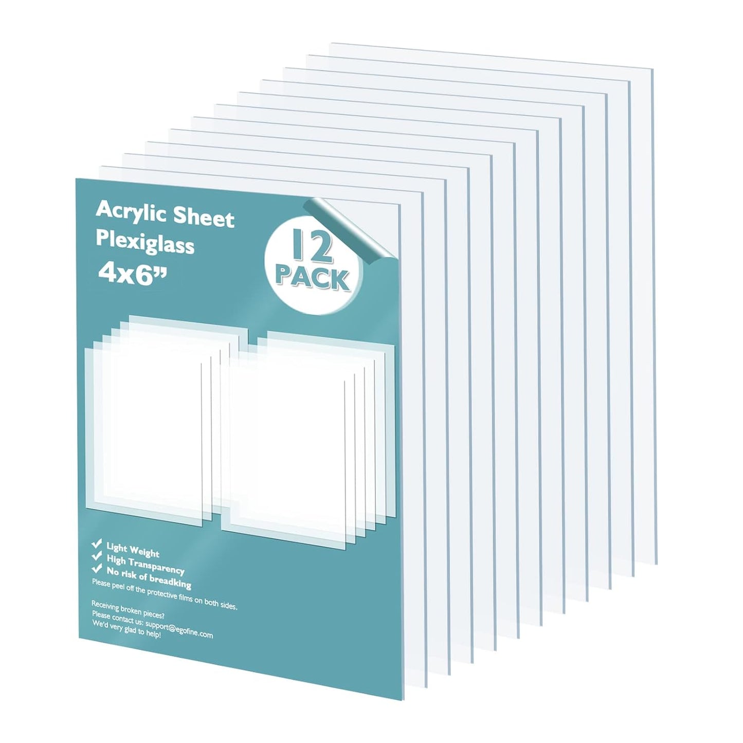 Egofine Plexiglass Sheets Acrylic Sheets 12 Pack of 4x6’’ 0.04 Thick Clear Plastic Cast Transparent Plexi Glass for Crafting Projects, Replacement Picture Frame Glass, DIY Display, Easy to Cut