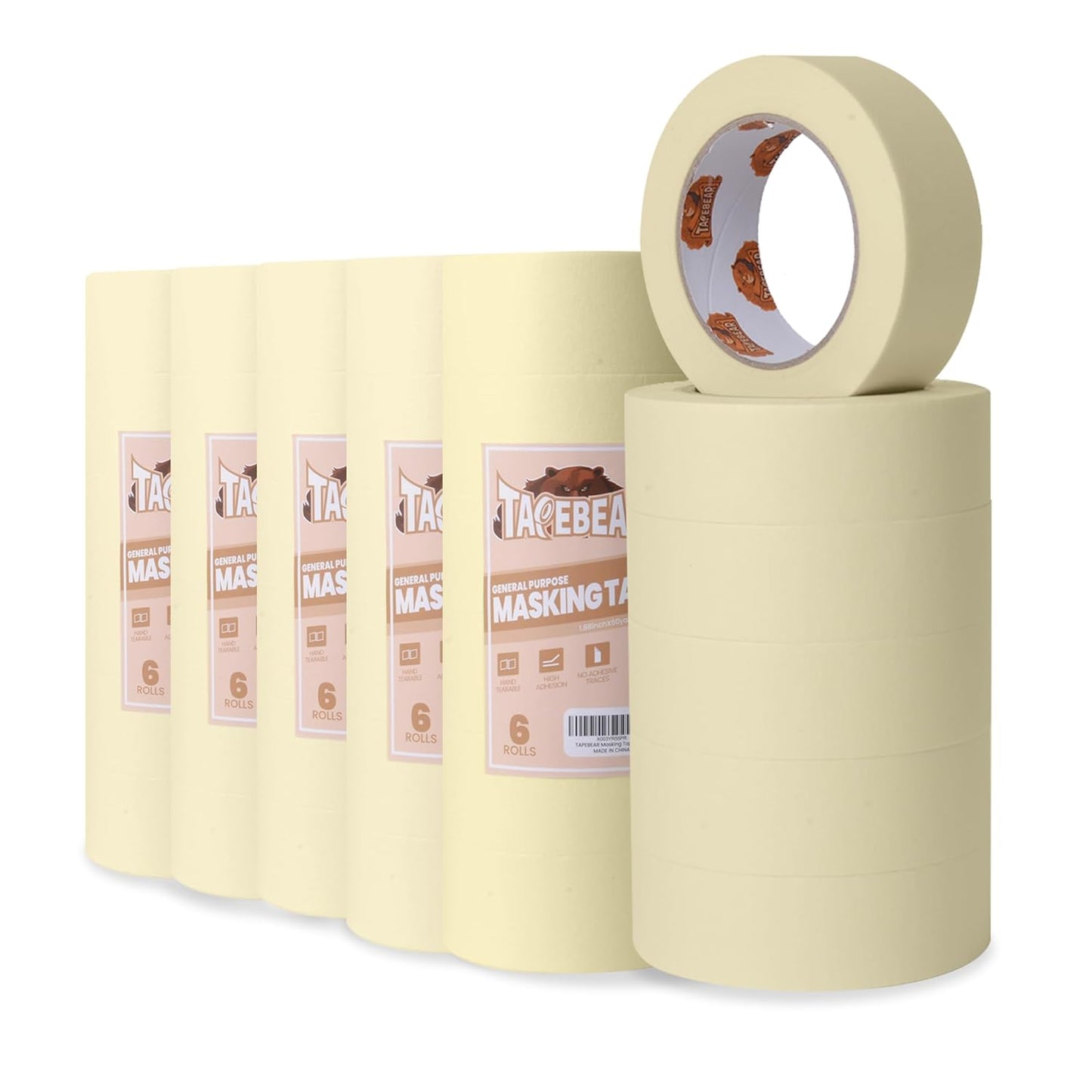 TAPEBEAR General Purpose Masking Tape Beige White 1.88 Inches x 60 Yards, Bulk Painters Tape for Painting, Labeling, DIY Arts Crafts, Home Office School Projects, 36 Rolls