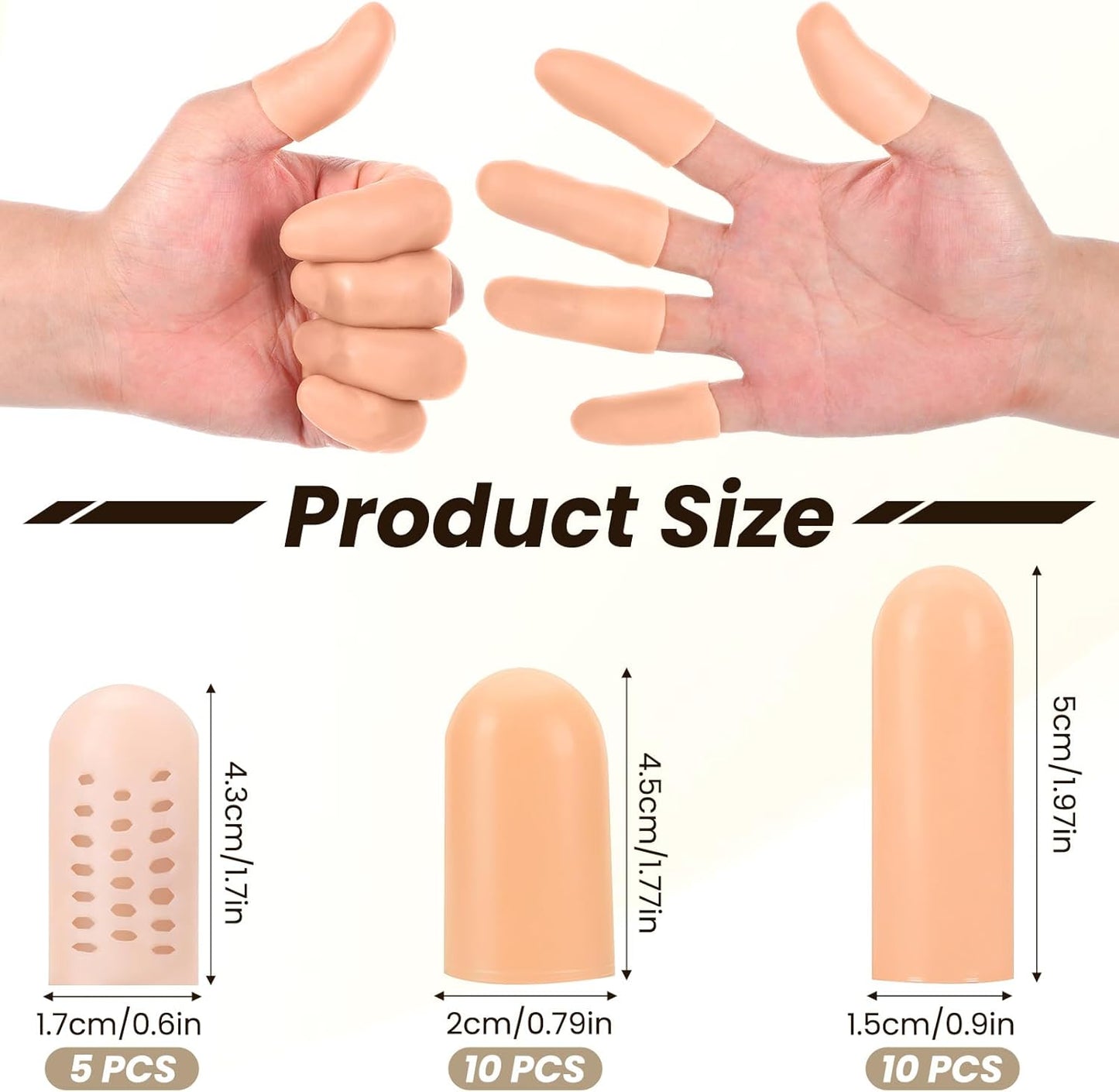 25 Pcs Gel Finger Cots 3 Style Silicone Finger Protectors Rubber Fingertips Protection Caps Cots Fingertip Bandages Band for Relief Cracked Fingers and Other Fingers Pain (Nude)