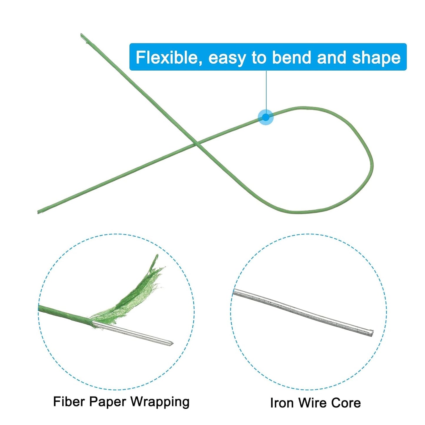 PATIKIL 16 Gauge 16" Floral Stem Wire, 100 Pcs Paper Wrapped Iron Artificial Flower Stem Accessories for DIY Bouquet Stem and Craft Decoration, Light Green