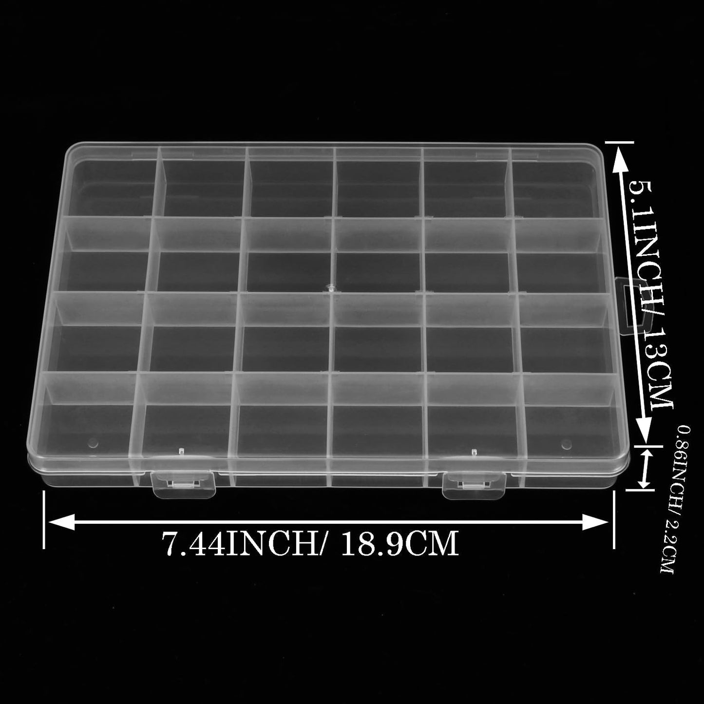 2 Pack 24 Grids Clear Plastic Organizer Box Fixed Compartment Storage Container for Craft, Beads, Jewelry, Small Parts, Small Items