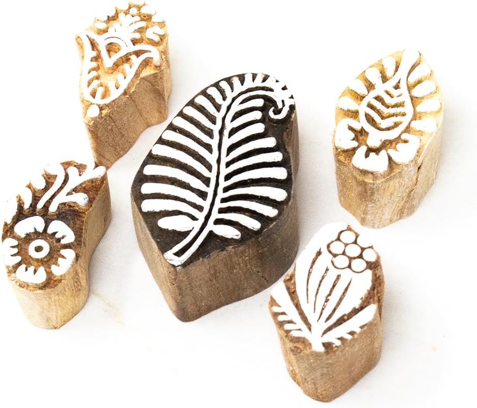 Wooden Stamp Block, Printing Stamp Design Set - Block for Printing Saree Border, Dresses, Craft Card Making, Scrapbook, Clay Pottery | Set of 5 | Hashcart®