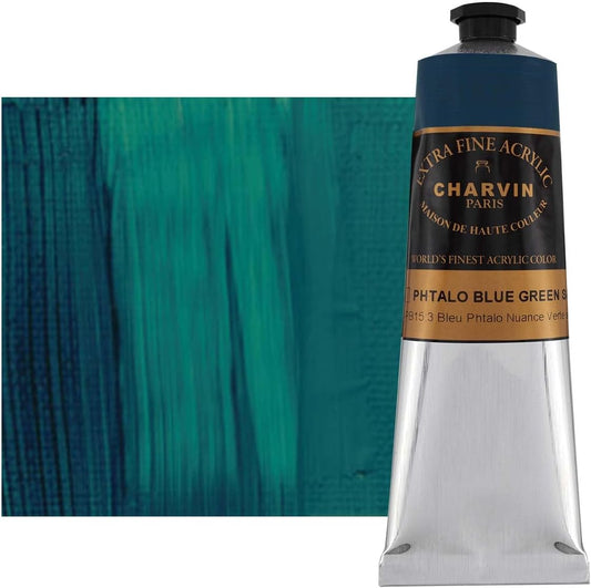 Charvin Extra Fine Professional Artist Acrylic Paint Colors, Nature Themed Hues, 150ml Phthalo Blue (Green Shade)