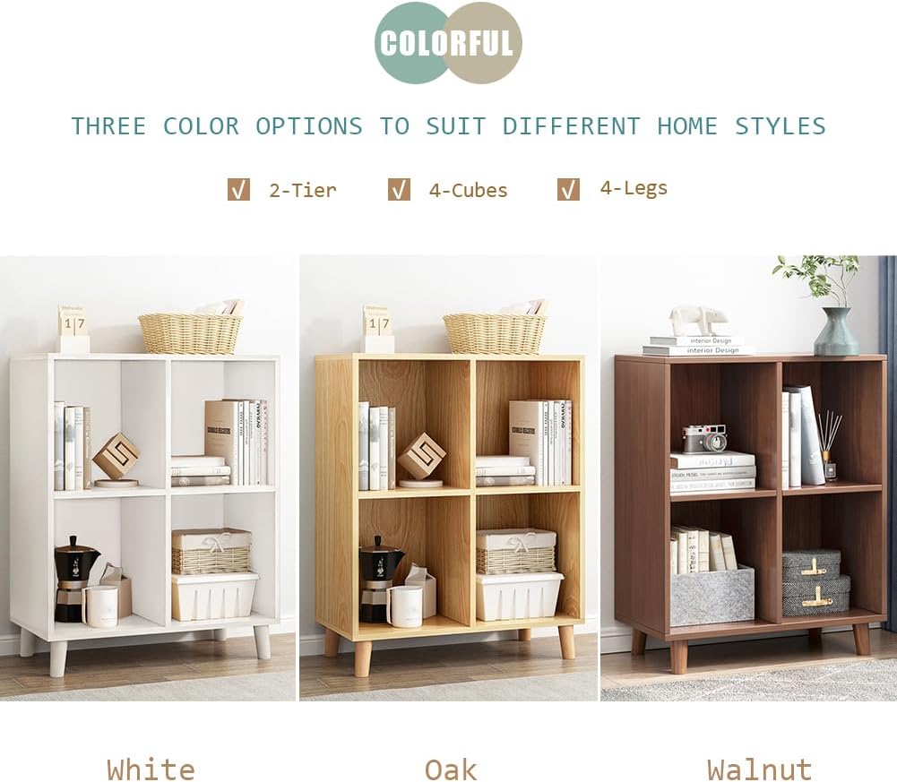 IOTXY Open Cube Low Bookcase - 3-Tier Freestanding Storage Display Cabinet Organizer with Legs for Home Office, 3-Cubes Open Shelf Short Bookshelf, Oak
