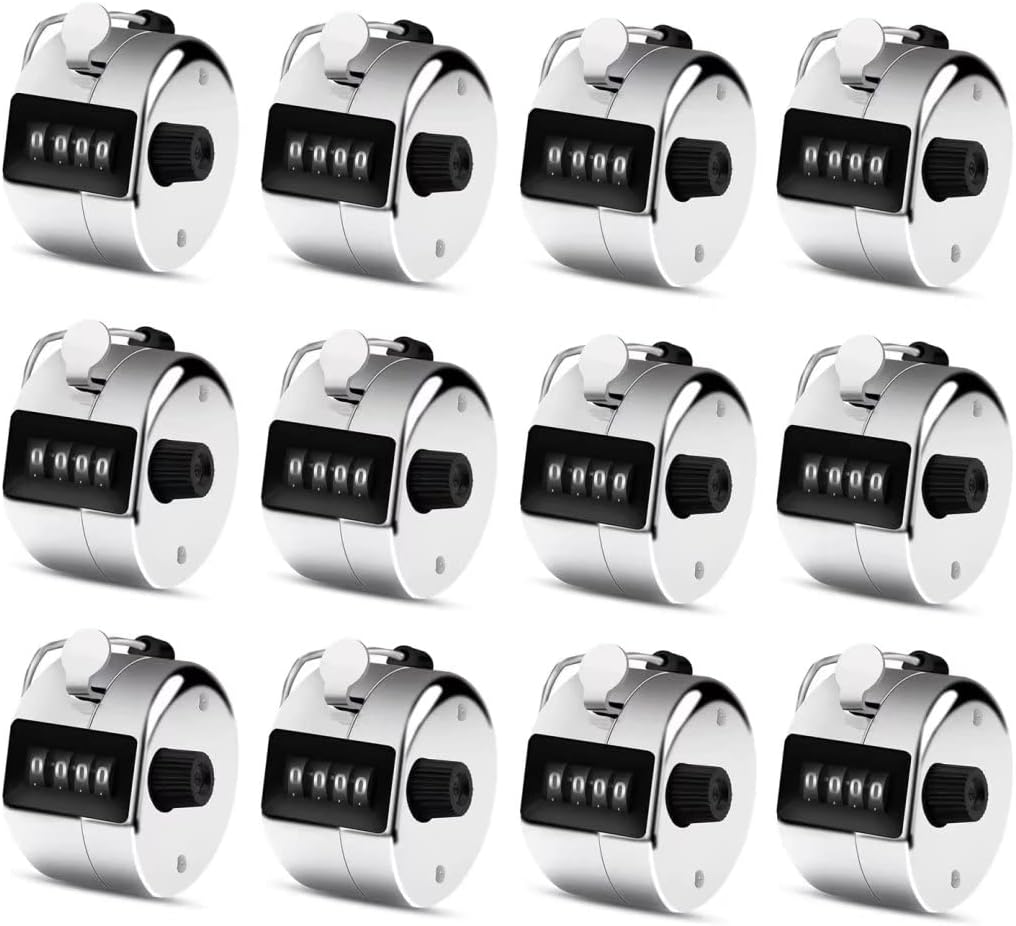 12 Pcs Hand Tally Counter 4-Digit Lap Counter Clicker, Manual Mechanical Handheld Pitch Click Counter with Finger Ring for School Golf & Knitting Row Croche