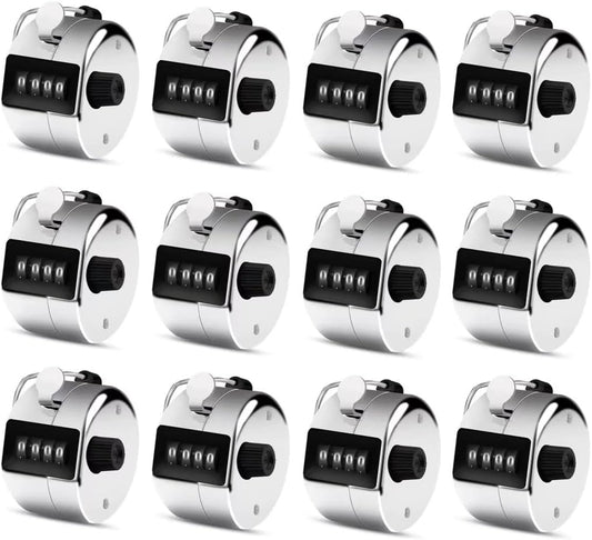 12 Pcs Hand Tally Counter 4-Digit Lap Counter Clicker, Manual Mechanical Handheld Pitch Click Counter with Finger Ring for School Golf & Knitting Row Croche