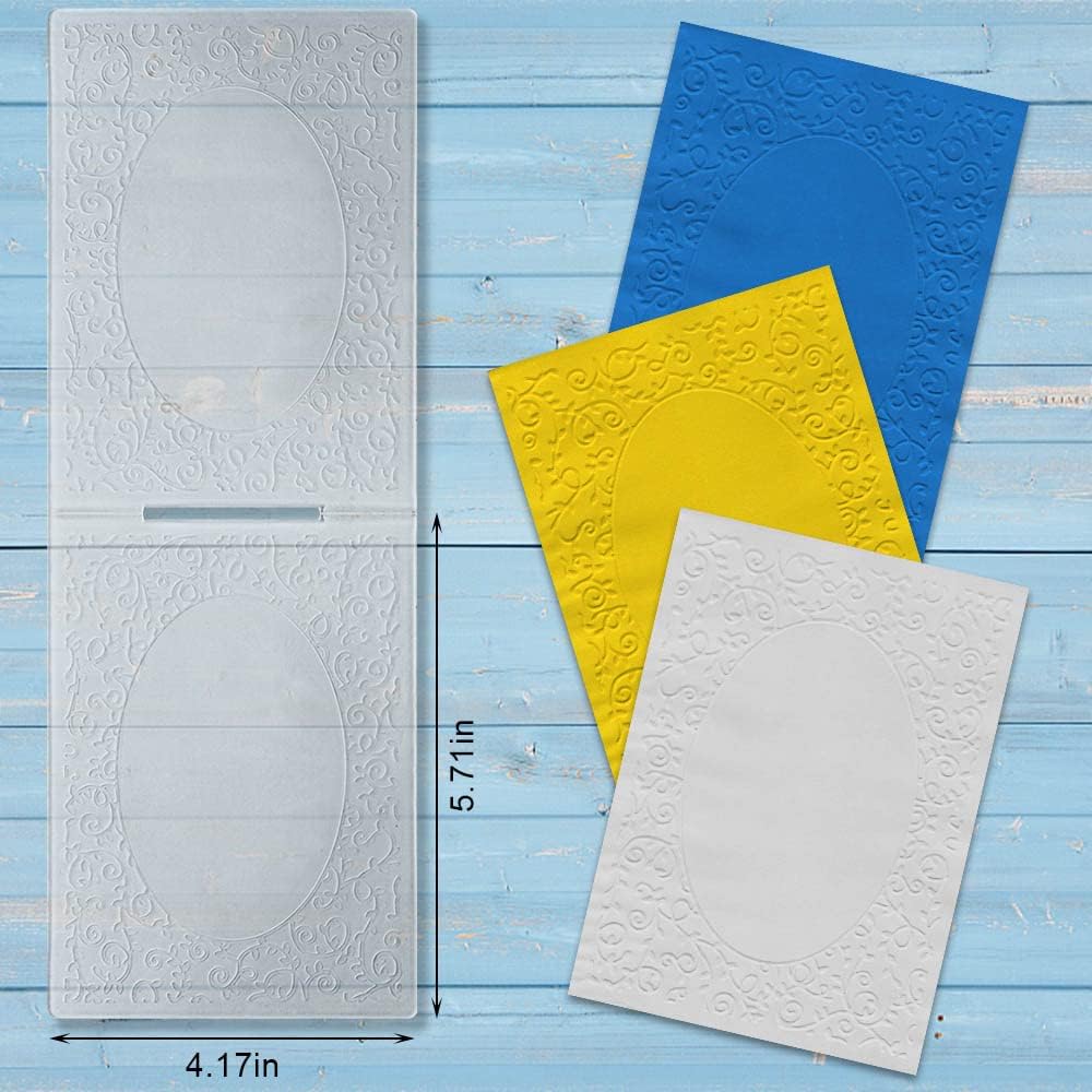 ALIBBON Cirrus Leaves Plastic Embossing Folders for Card Making, Oval Frame Background Template Molds Embossing Folders for DIY Scrapbooking Craft Photo Album Decorations
