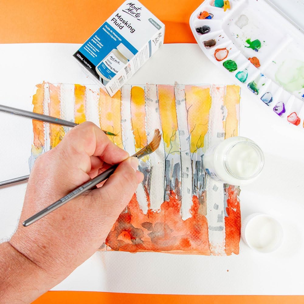 Mont Marte Masking Fluid Premium 120ml (4.06 US fl.oz), Masking Fluid for Watercolor Painting, Keeps Areas Free of Color And Edges Crisp, Resists Watercolor, Ink and Pouring Paint
