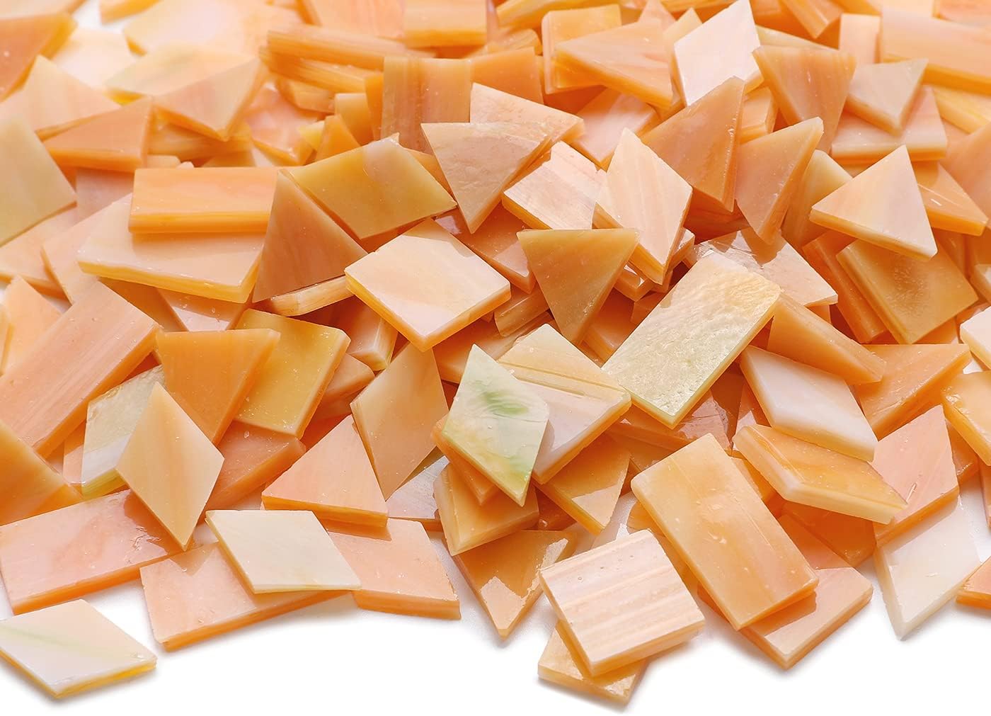 Lanyani Glass Mosaic Tiles for Art Crafts, Mixed Colorful Glass Tiles, 200 Pieces, Square/Rectangle/Diamond/Triangle, Frosty Peach