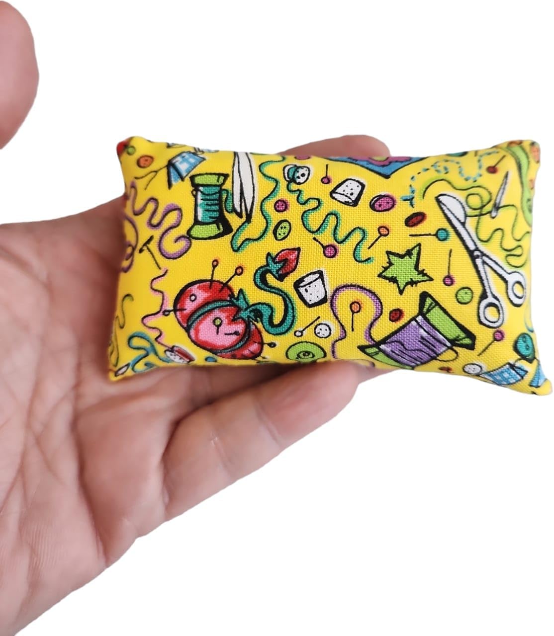 Nakpunar Emery Pincushion for Sewing, Quilting, Needlework - Pin Cushion Filled with Abrasive Turkish Emery Sand - Handmade in USA (White Floral Design on Navy Blue Background)