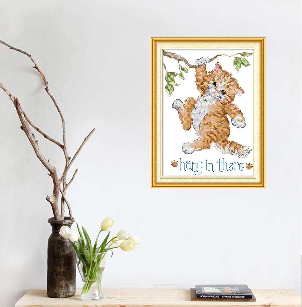CROSSDECOR Cross Stitch Stamped Kits Quilt Pre-Printed Cross-Stitching Patterns for Beginner Kids Adults, Embroidery Crafts Needlepoint Starter Kits Kitten at Play