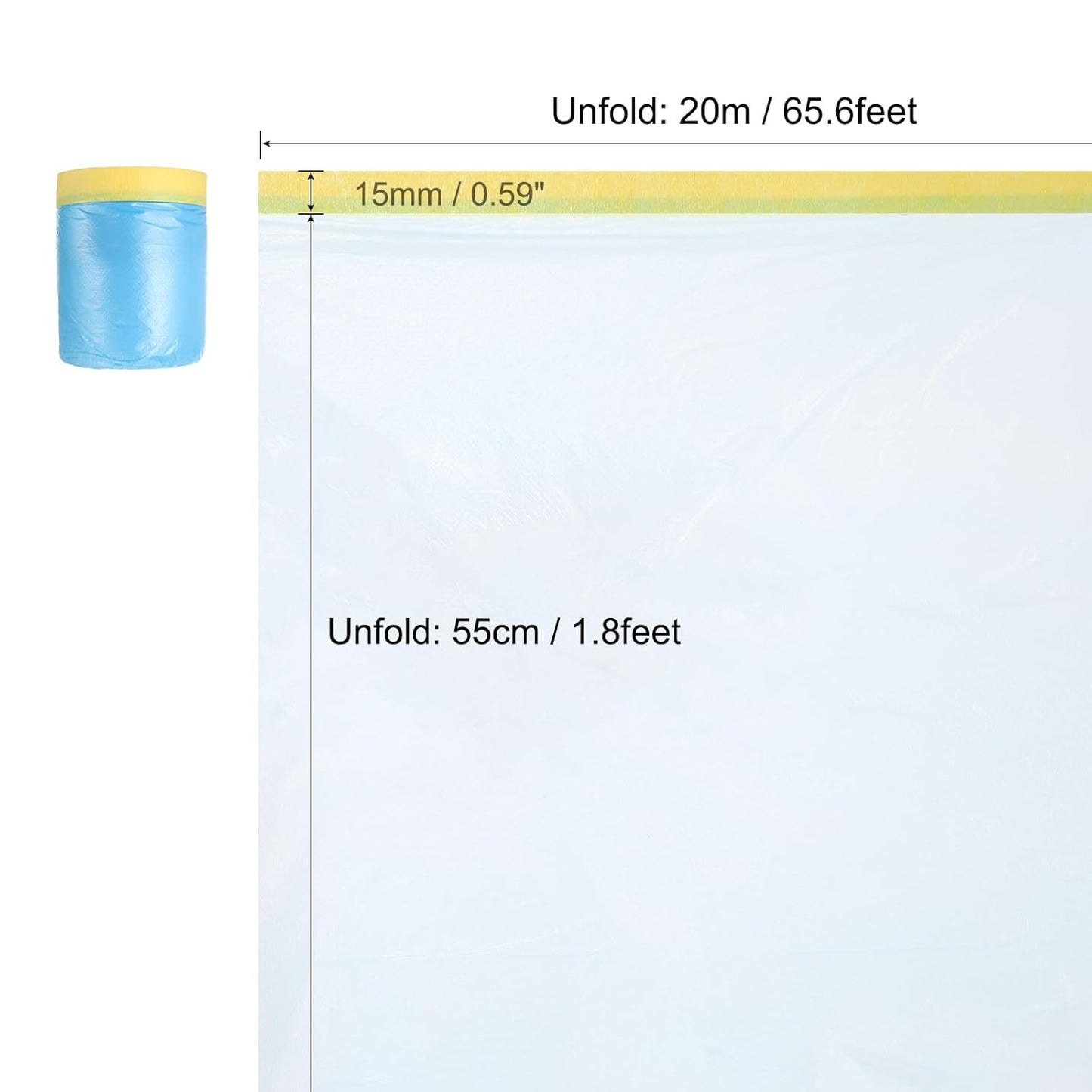 uxcell Pre-Taped Masking Film, 1.8ft x 66ft Plastic Paint Drop Cloth with Medium-Tack Painters Tape for Painting Spraying Protection Blue Film 3Pcs