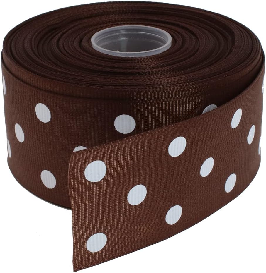 Polka Dot Grosgrain Ribbon 25 Yard Each Roll 100% Polyester (1/1-2", Coffee)