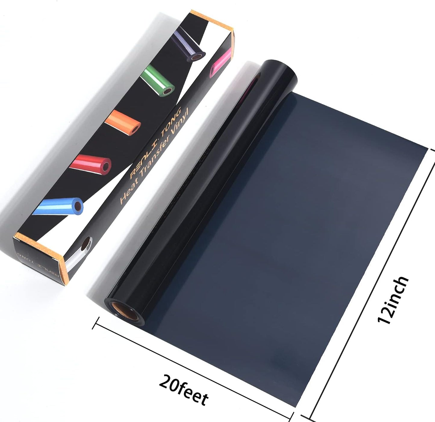 RENLITONG Black Iron on Vinyl 12Inch by 20ft Roll HTV Heat Transfer Vinyl for T-Shirt HTV Rolls for All Cutter Machine - Easy to Cut & Weed for Heat Transfer Design