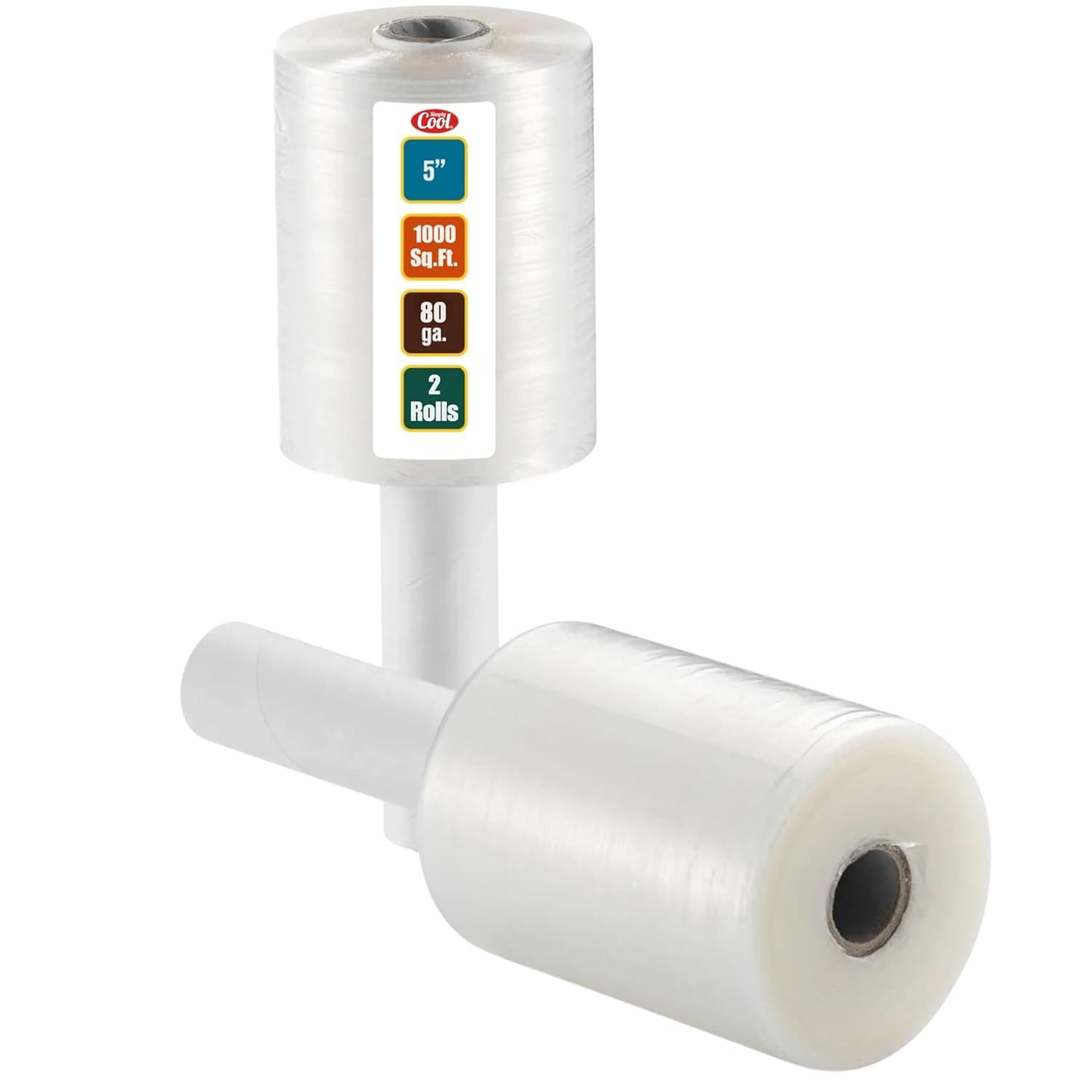 2 Pack Industrial Strength Mini Hand Stretch Wrap 5" 1000 Ft Roll 80 Gauge Thick, Shrink Wrap Roll for Moving Supplies, Furniture, Pallets, Plastic Wrap for Packing, Heavy Duty Stretch Film