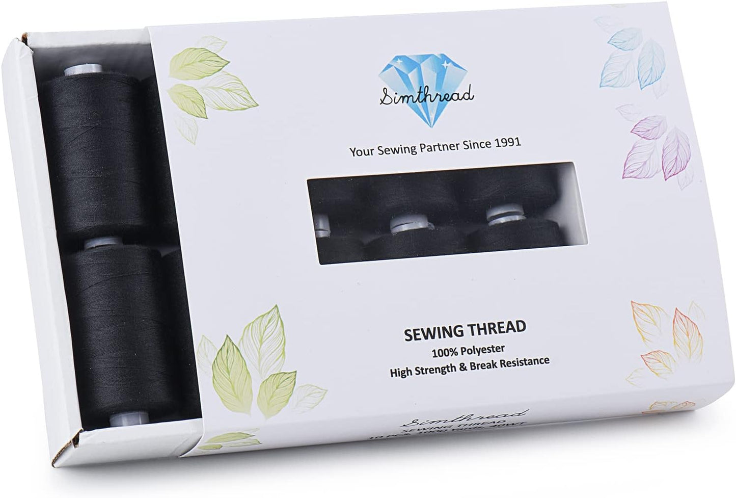 Simthread All Purpose Sewing Thread, 10 Spool 1000 Yards Each Bobbin Polyester Thread for Sewing, Handy Polyester Sewing Threads for Sewing Machine - (Black Series)