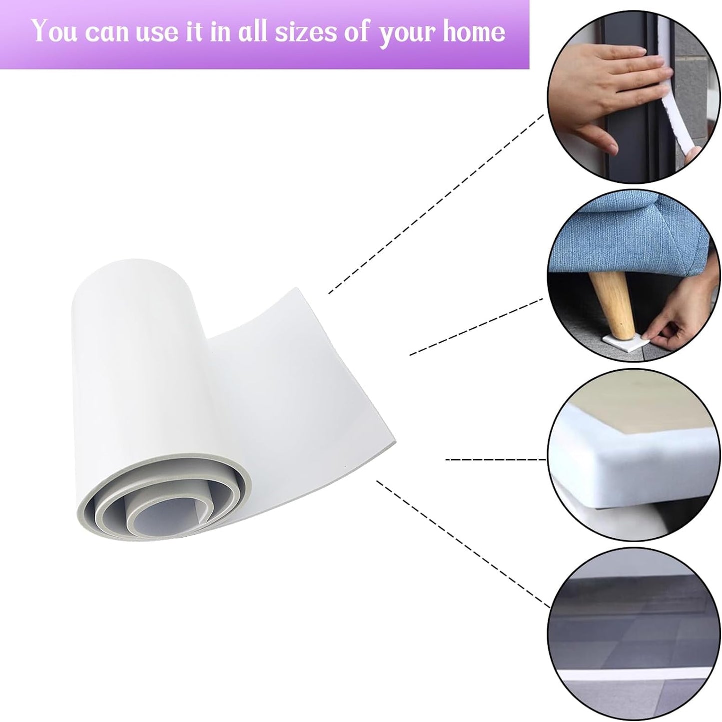 Closed Cell Neoprene Foam Rubber Sheet with Adhesive - 60 x 8 x 1/2 Inch Multi-Function Insulation, Soundproofing, and Weatherproof Foam Padding Easy Cut DIY, White