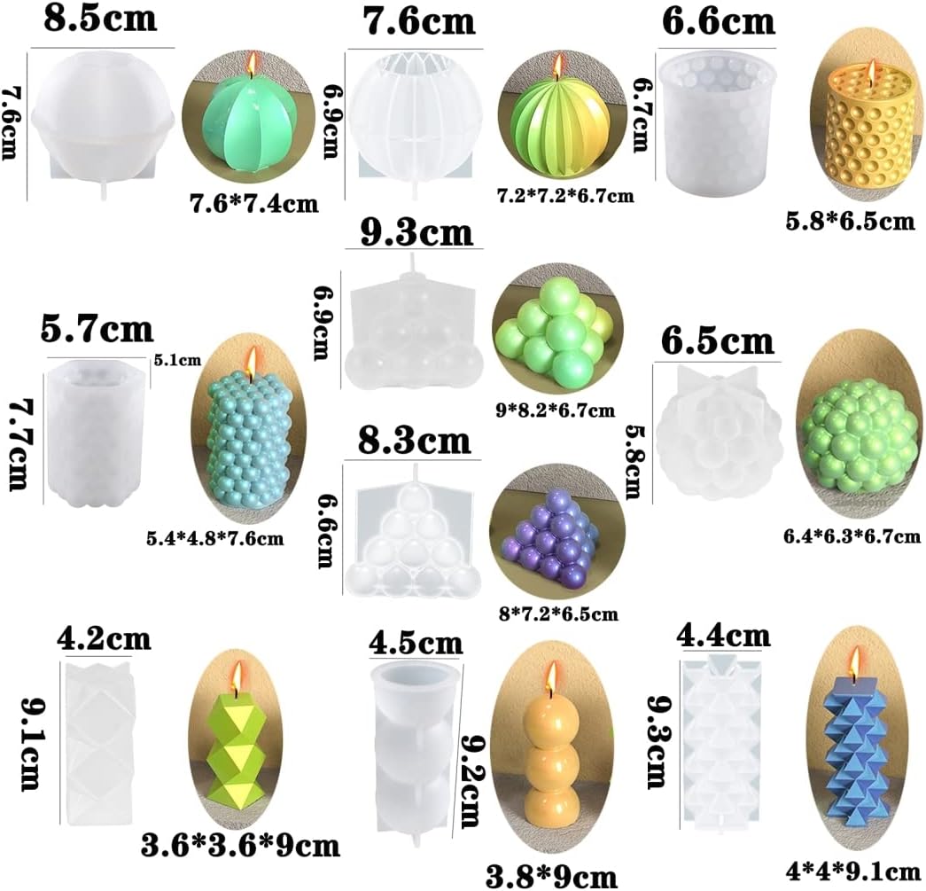 10 Pcs Geometric Candle Mold, Unique Candle Molds for Candle Making, Epoxy Mold for DIY Desk Decor, Home Table Romantic Decoration(White)