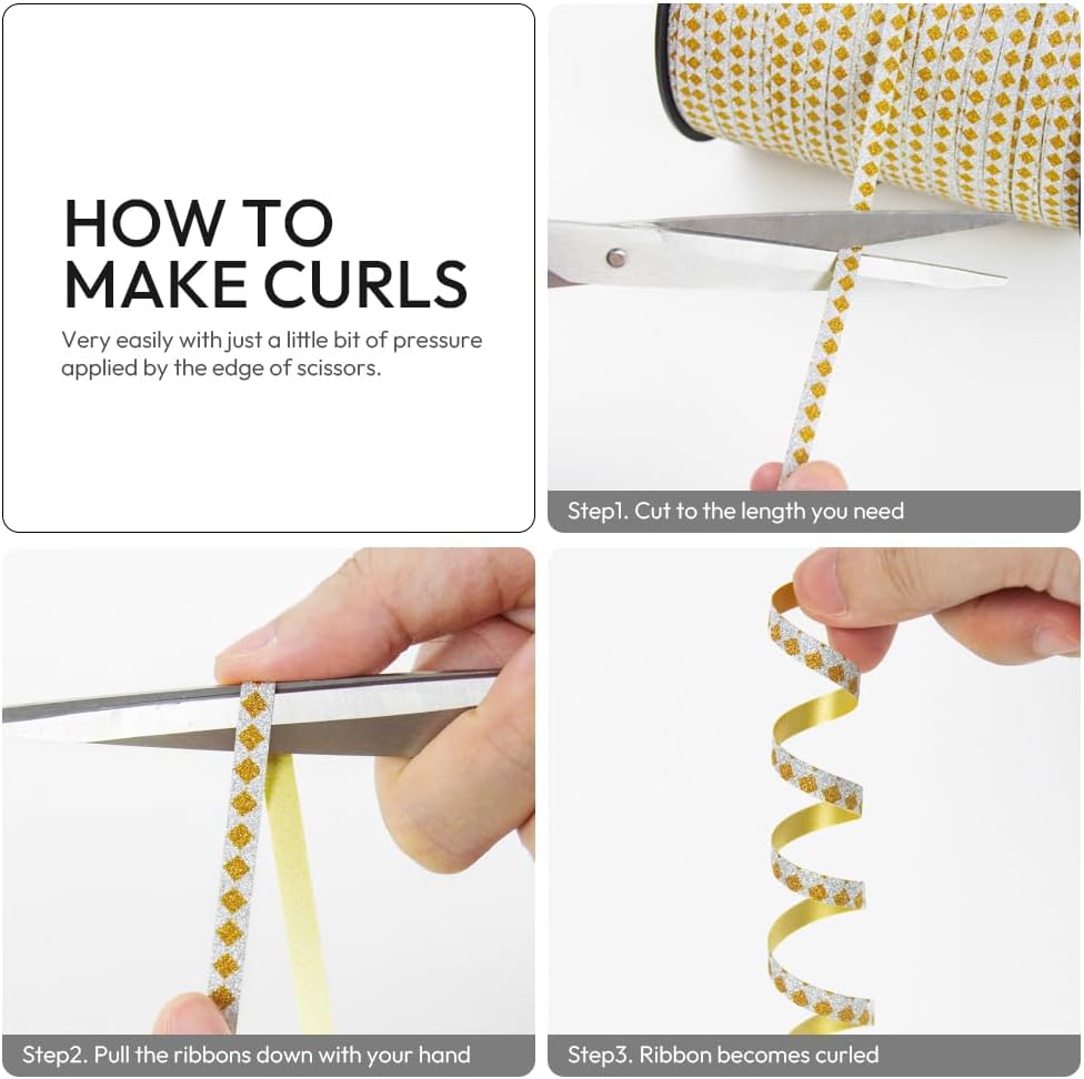 Square Pattern Glitter Curling Ribbon, 1/5" Wide x 500 Yards Christmas Curling Ribbons for Gift Wrapping, Party Decoration, Balloon String, Crafting, Balloon Ribbons for Florist Flower (1 Roll)