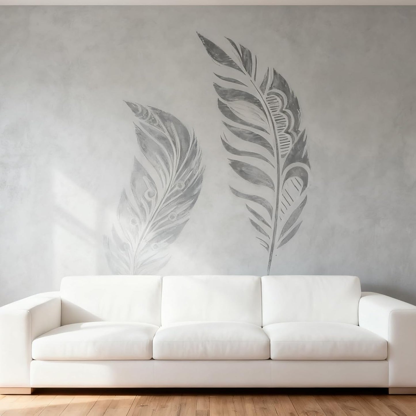 TIAMECH A4 Reusable Two Feathers Stencil for Painting - Bird Feather Layering Template, DIY Wall Art, Wood Furniture, Scrapbook & Crafts (8.3x11.7inch)