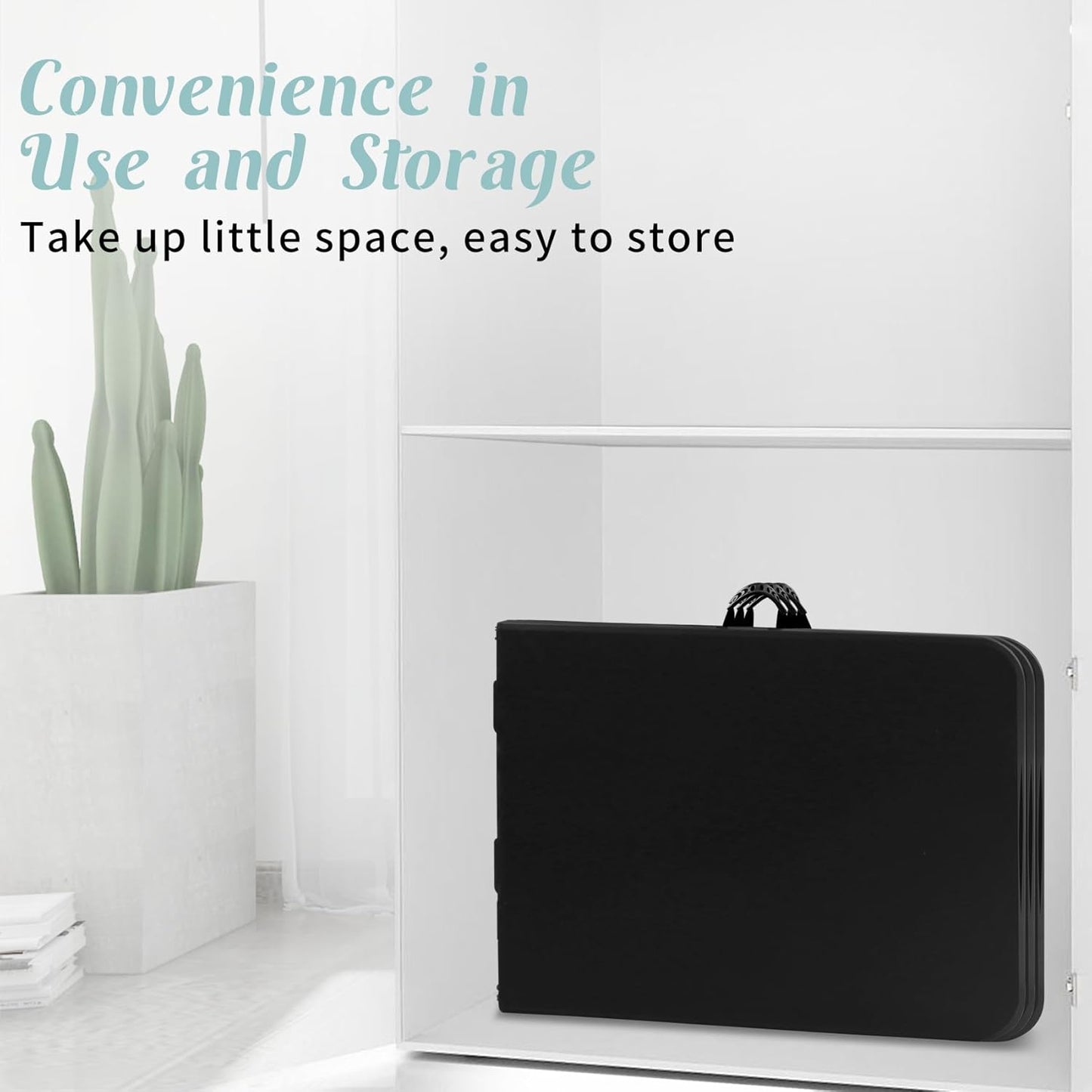 2 Pack 6 FT Folding Tables Black Foldable Table, Fold-in-Half with Carrying Handle Portable Plastic Rectangular Table for Party, Dining, Wedding, Camping, Picnic, Indoor Outdoor Events