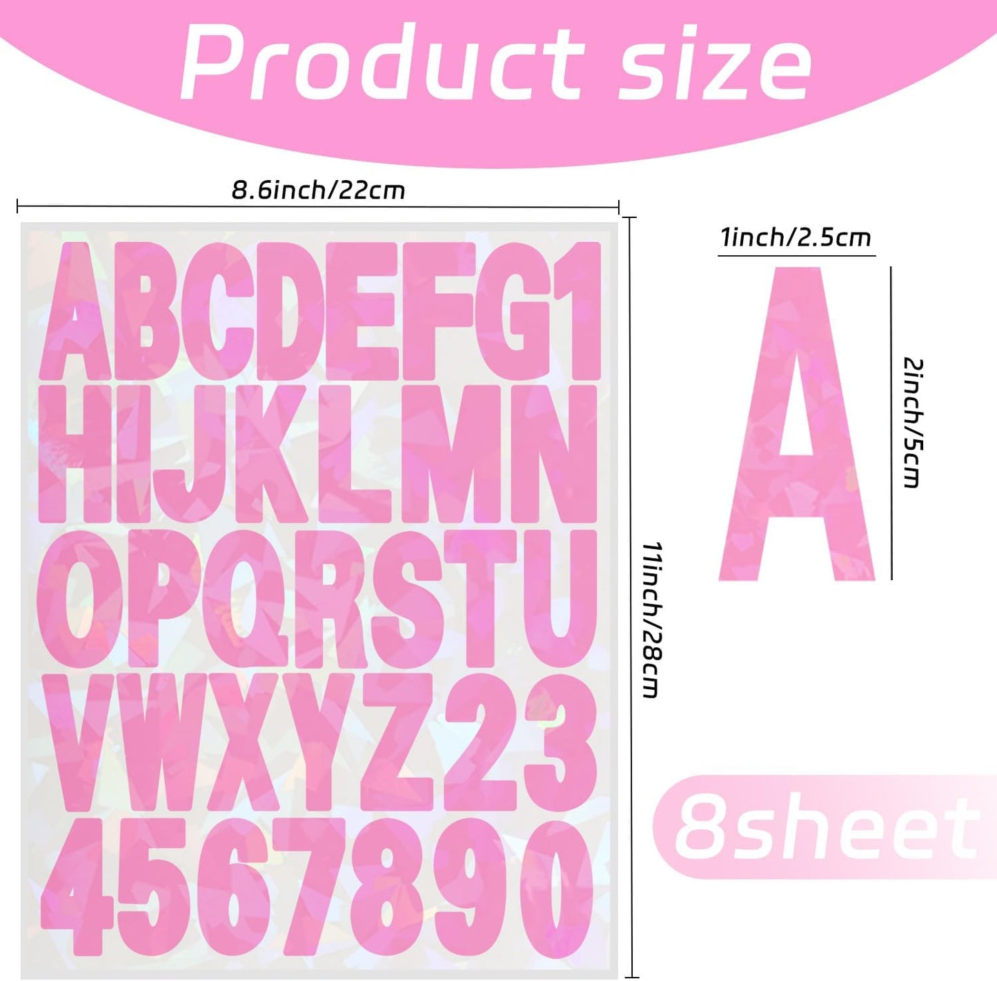 Starboling Letter Stickers,2 inch 8 Sheets Pink Alphabet Sticker,Self Adhesive Vinyl Letter Stickers Mailbox Numbers,for Arts Crafts Outdoor Sign Poster Mailbox Sign Doors Mailboxes Car Truck