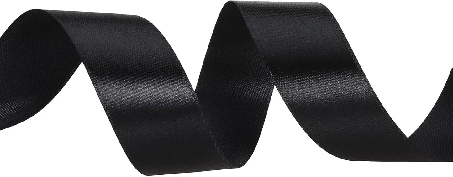 1 Inch Black Solid Satin Ribbon, 50 Yards Craft Fabric Ribbon for Gift Wrapping Floral Bouquets Wedding Party Decoration