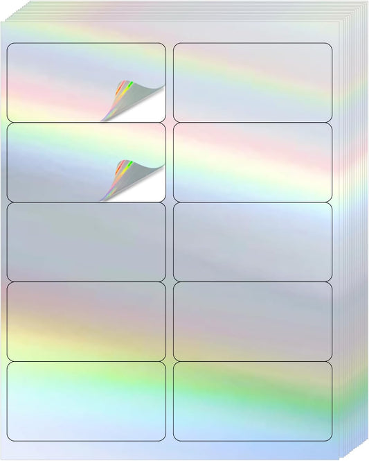 STARLIBOO Shipping Labels Stickers, 2"×4" Printable Holographic Mailing Labels for Laser/Inkjet Printing- Matte, Permanent Adhesive Sticker (Holographic Silver)